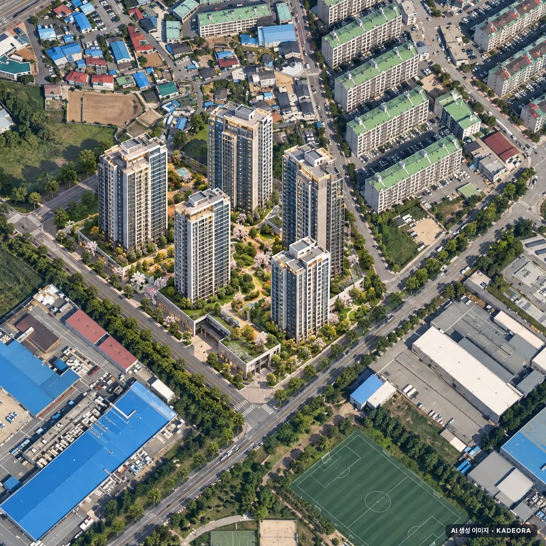 익산 펠리피아 단지 전경 AI 상상도(주간 항공) — 전북 익산시 착공 572세대