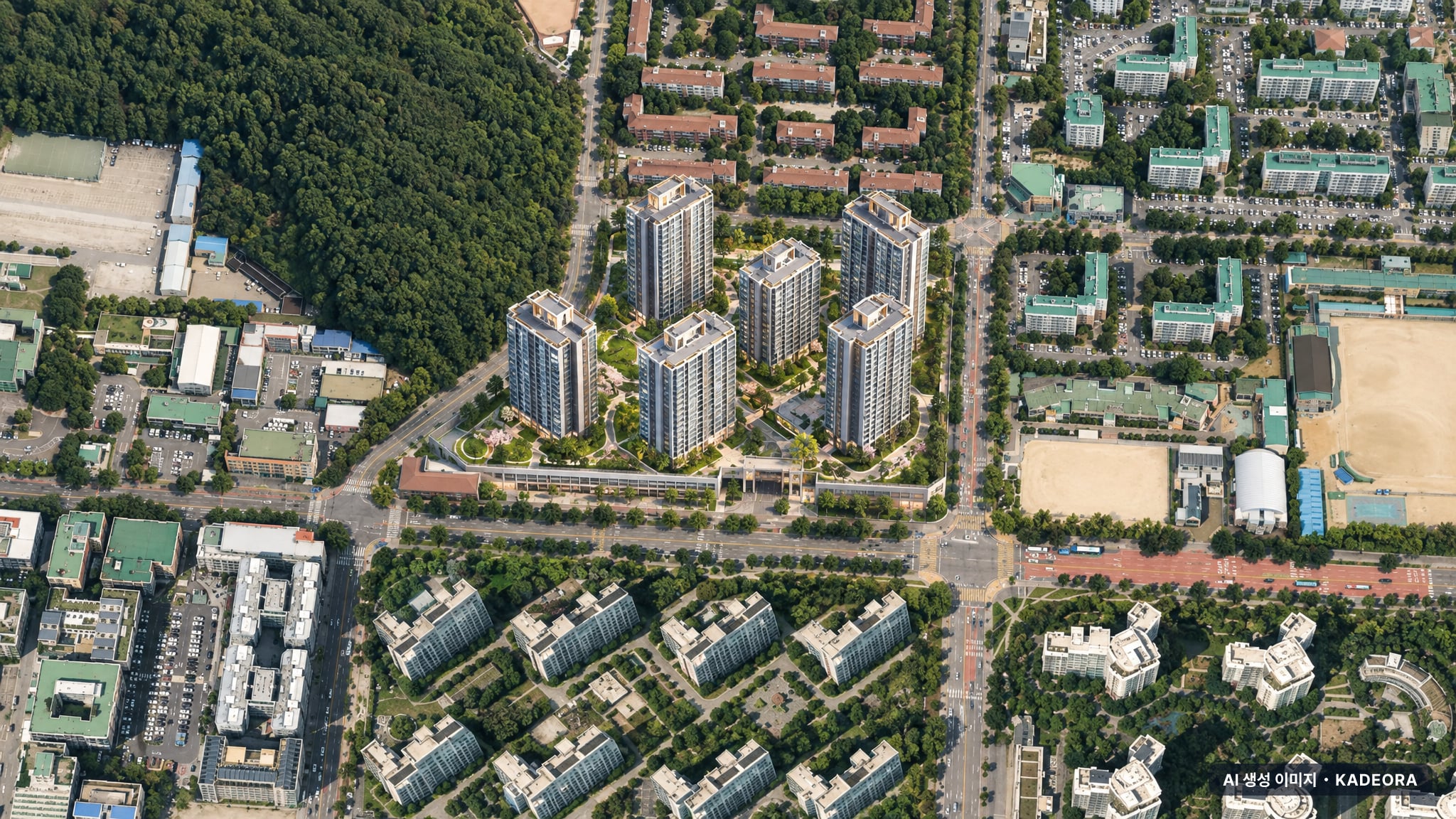 롯데캐슬 시그니처 중앙 단지 전경 AI 상상도(주간 항공) — 경기 안산시 착공 511세대