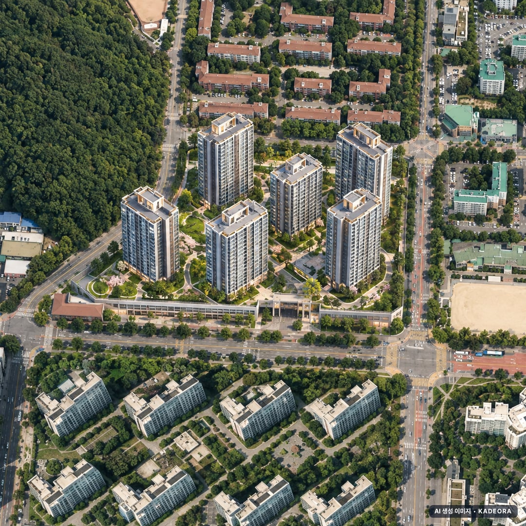 롯데캐슬 시그니처 중앙 단지 전경 AI 상상도(주간 항공) — 경기 안산시 착공 511세대