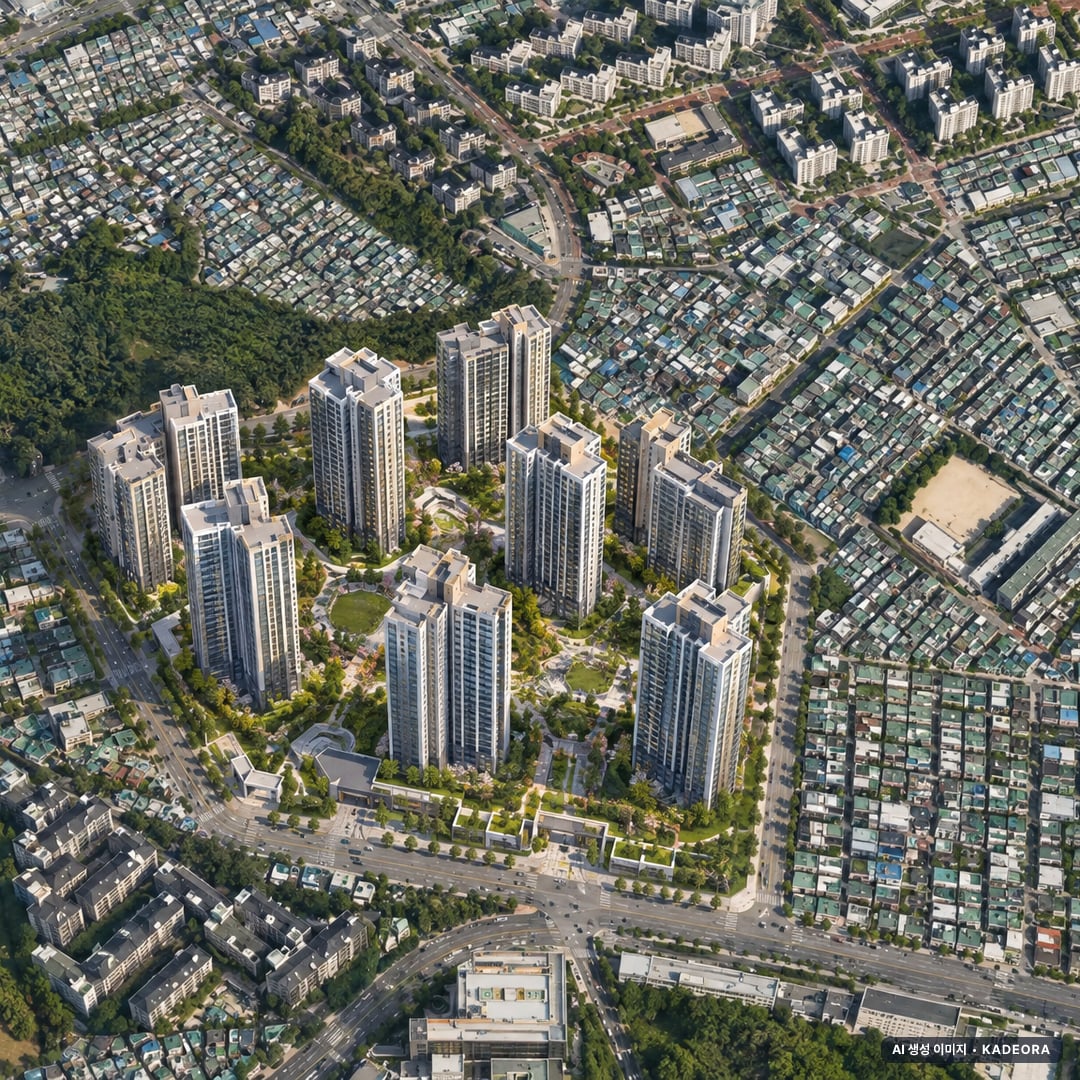 성남시 도환중1 조감도 AI 상상도(주간 항공) — 경기 성남시 착공 1,972세대