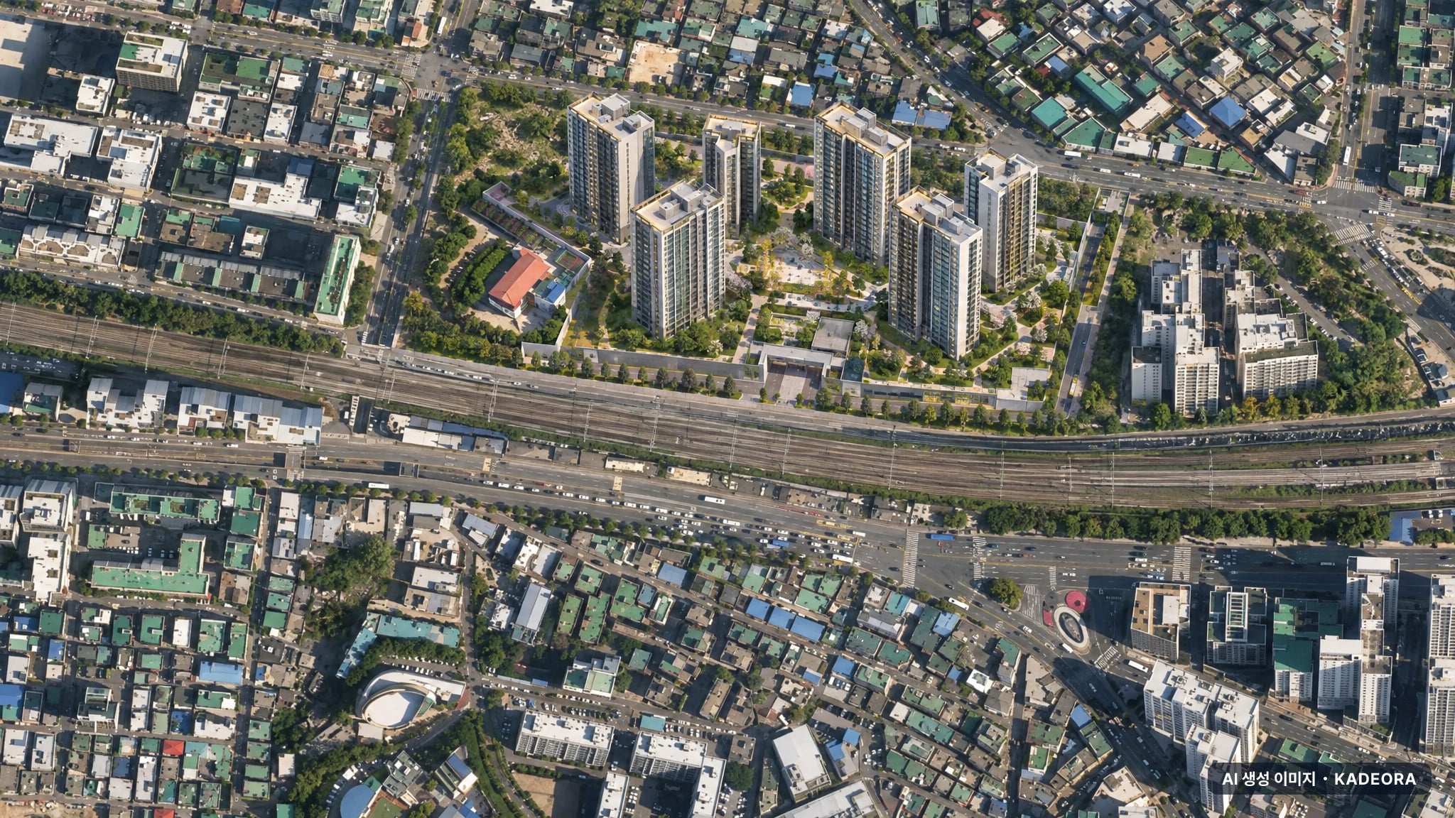 부천시 소사1-1 조감도 AI 상상도(주간 항공) — 경기 부천시 조합설립 688세대