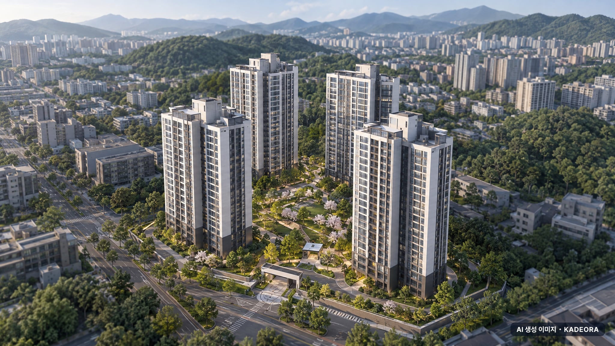힐스테이트 문수로 센트럴 1단지 단지 전경 AI 상상도(주간 항공) — 남구 301세대
