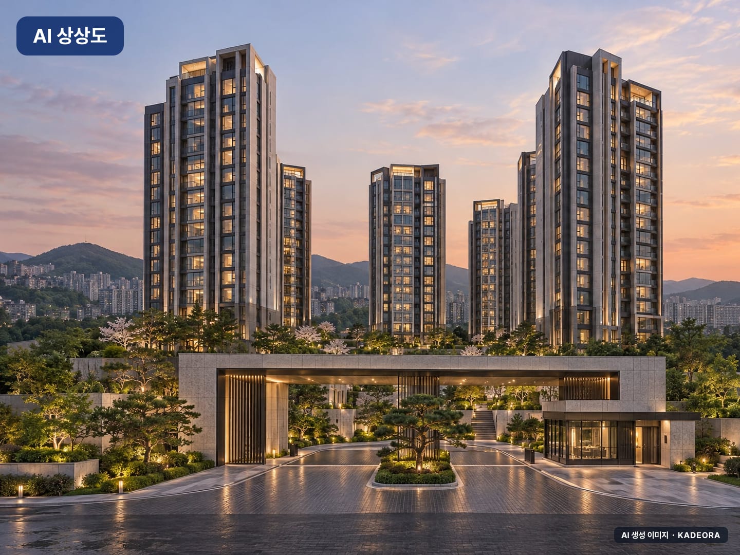 힐스테이트 문수로 센트럴 1단지 단지 전경 AI 상상도(단지 입구) — 울산 남구 착공 301세대