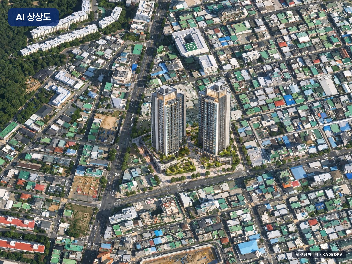 힐스테이트 문수로 센트럴 1단지 단지 전경 AI 상상도(주간 항공) — 울산 남구 착공 301세대