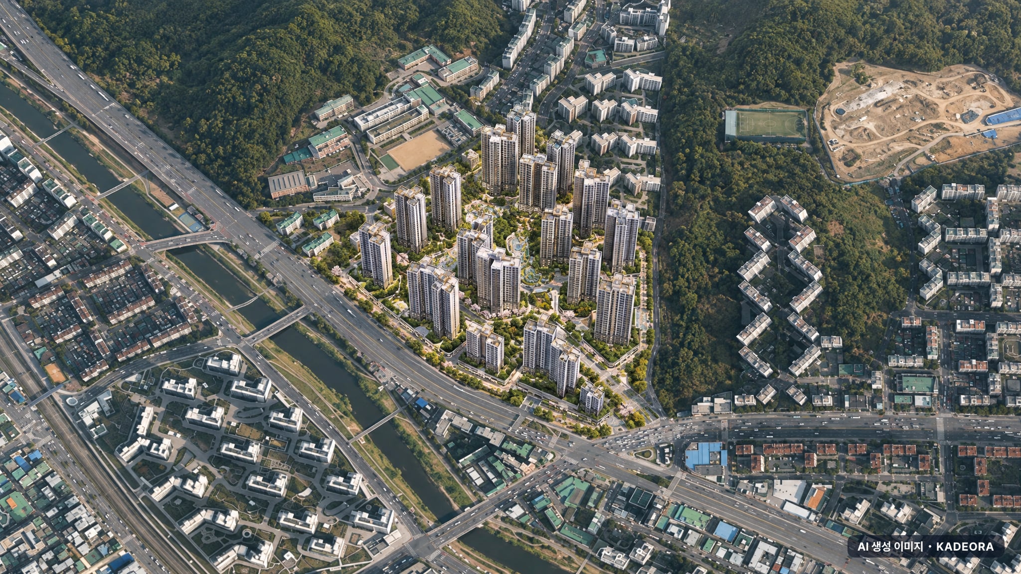 경기 안양 비산동 재개발 조감도 AI 상상도(주간 항공) — 경기 안양시 동안구 조합설립 2,800세대