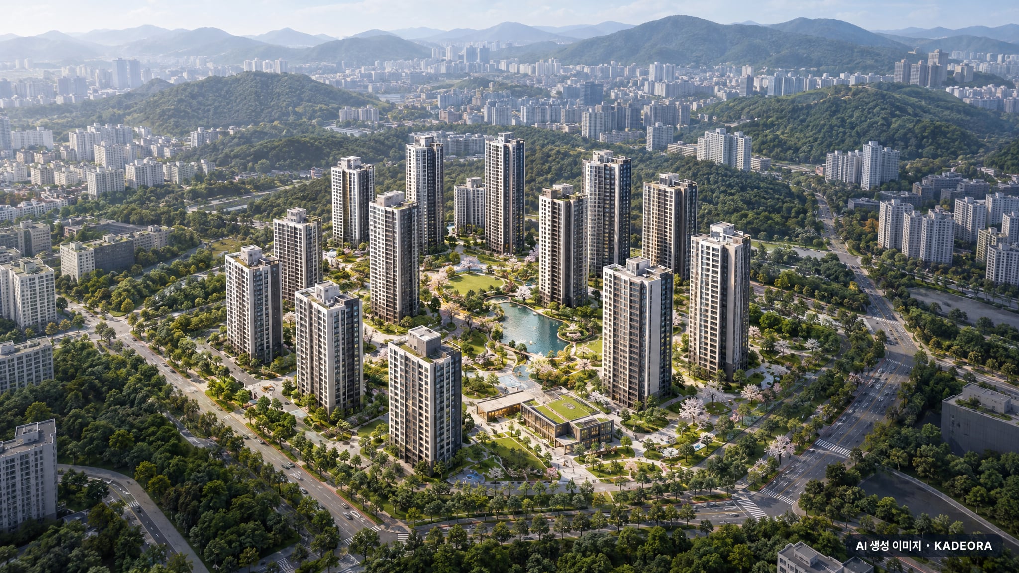 브레인시티 비스타동원 단지 전경 AI 상상도(주간 항공) — 경기 평택시 착공 1,600세대