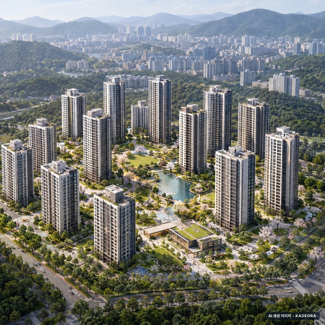 브레인시티 비스타동원 단지 전경 AI 상상도(주간 항공) — 경기 평택시 착공 1,600세대