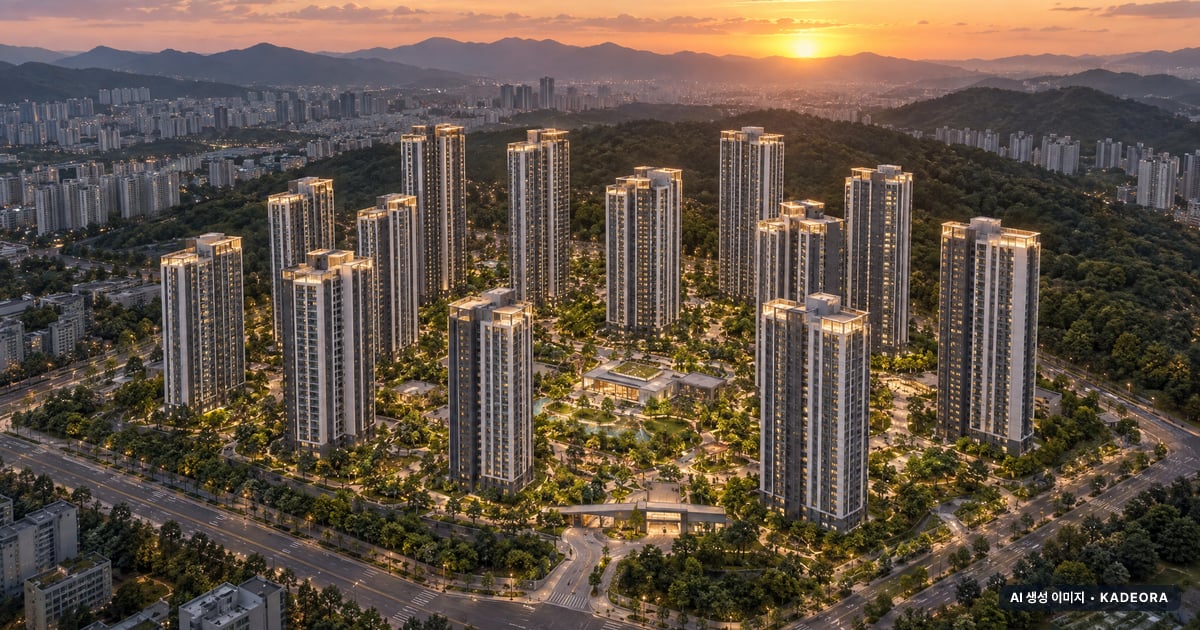 브레인시티 비스타동원 14개동·최고 35층·총 1,600세대 기준 AI 상상도(노을 항공) — 실제와 다를 수 있음