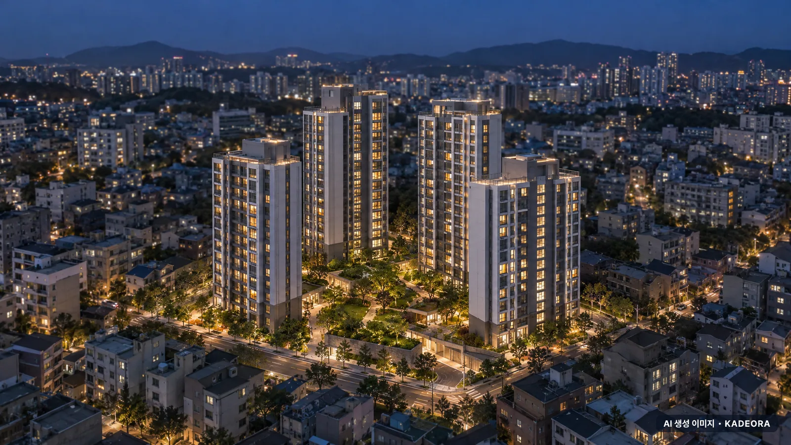 울산시 동구 화정동 638-3 주거복합단지 신축공사 4개동·총 356세대 기준 AI 상상도(야경) — 실제와 다를 수 있음