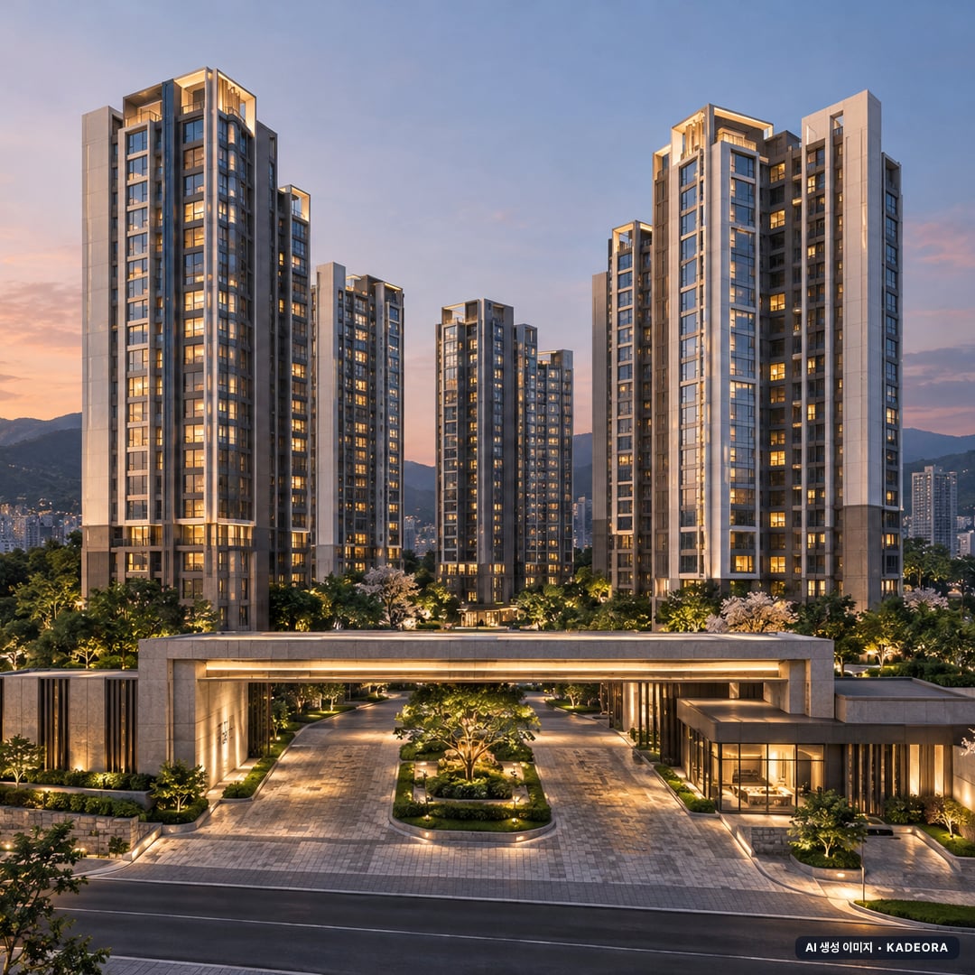 둔산 엘리프 더센트럴 단지 전경 AI 상상도(단지 입구) — 대전 서구 착공 864세대