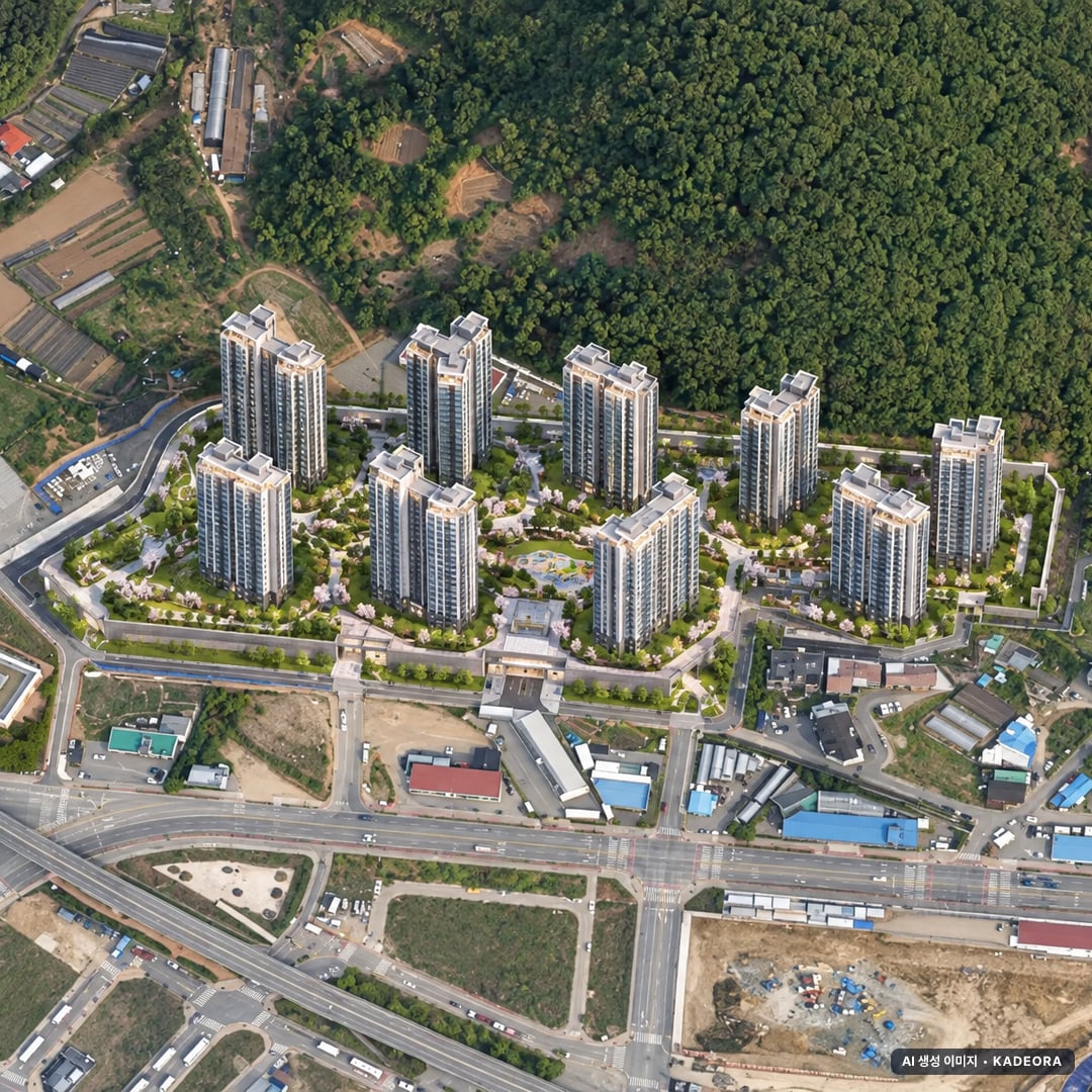 힐스테이트 광주곤지암역 단지 전경 AI 상상도(주간 항공) — 경기 광주시 착공 635세대