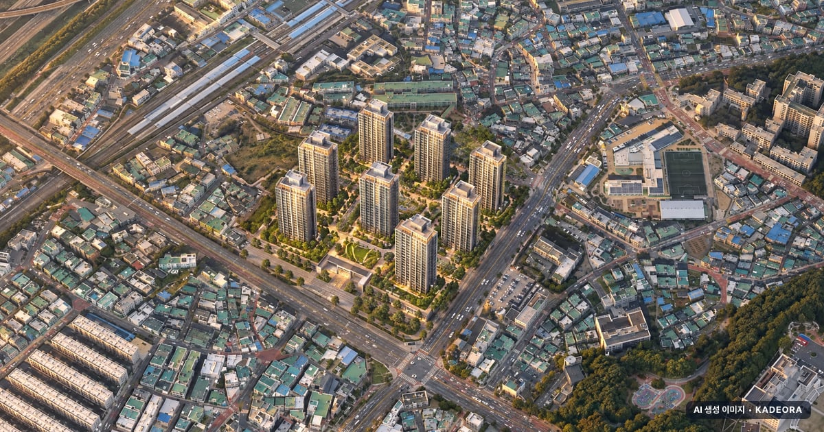 두산위브 트리니뷰 구명역 단지 전경 AI 상상도(노을 항공) — 부산 북구 착공 288세대