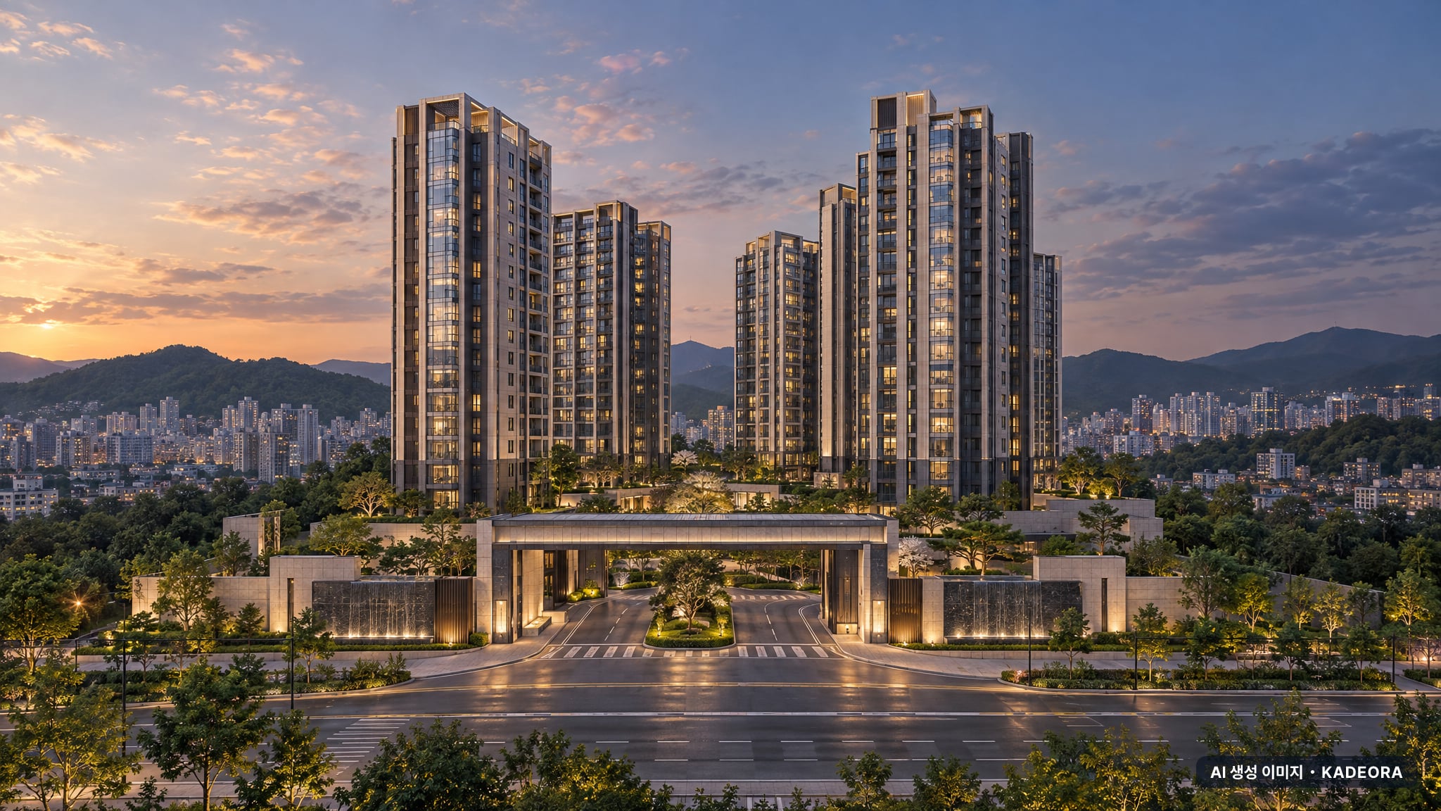 두산위브 트리니뷰 구명역 단지 전경 AI 상상도(단지 입구) — 부산 북구 착공 288세대