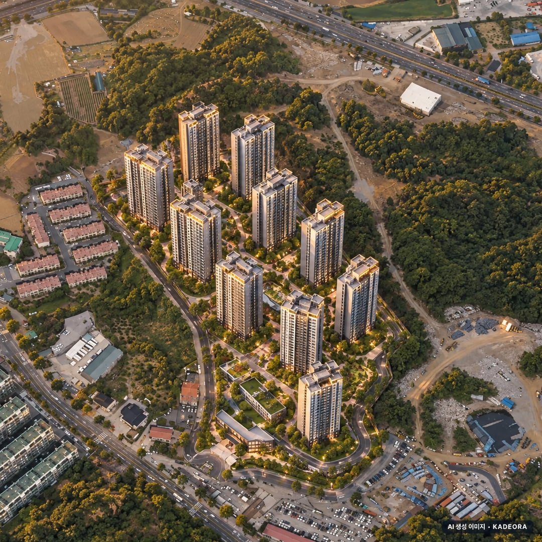 제주 중부공원 제일풍경채 센트럴파크 단지 전경 AI 상상도(노을 항공) — 제주 제주시 착공 653세대