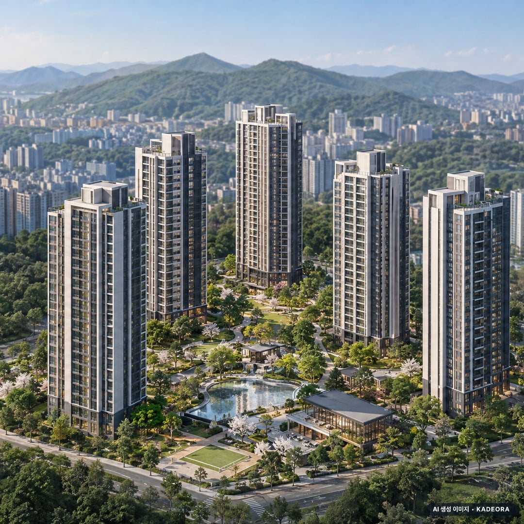 동탄2신도시 동탄역 대방 엘리움 더 시그니처(C18BL) 단지 전경 AI 상상도(주간 항공) — 경기 화성시 착공 464세대