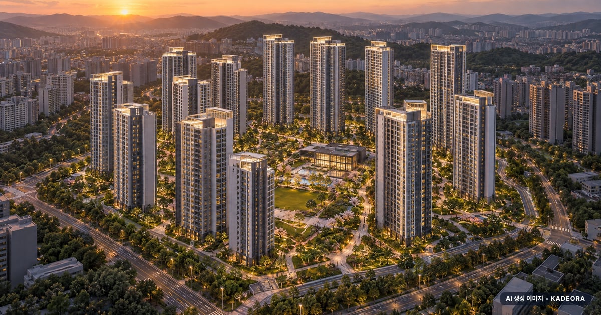 힐스테이트 거제시그니처 — 거제 옥포 공동주택 14개동·최고 36층·총 1,963세대(이번 356세대 공급) 기준 AI 상상도(노을 항공) — 실제와 다를 수 있음