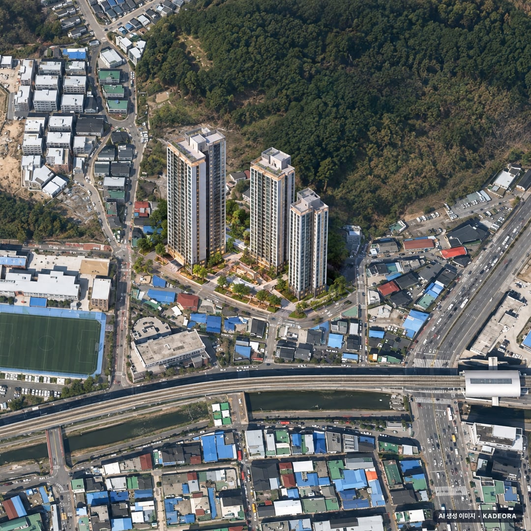 용인7 조감도 AI 상상도(주간 항공) — 경기 용인시 조합설립 268세대