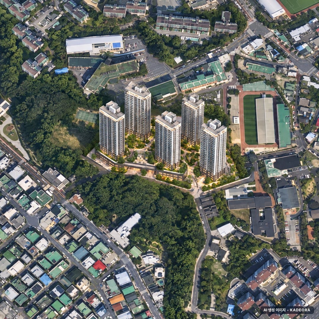 해링턴플레이스 오룡역 단지 전경 AI 상상도(주간 항공) — 대전 중구 착공 427세대