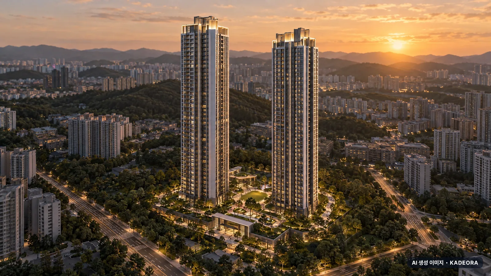 드파인 아르티아(2차) 단지 전경 AI 상상도(저녁) — 동작구 아파트 분양