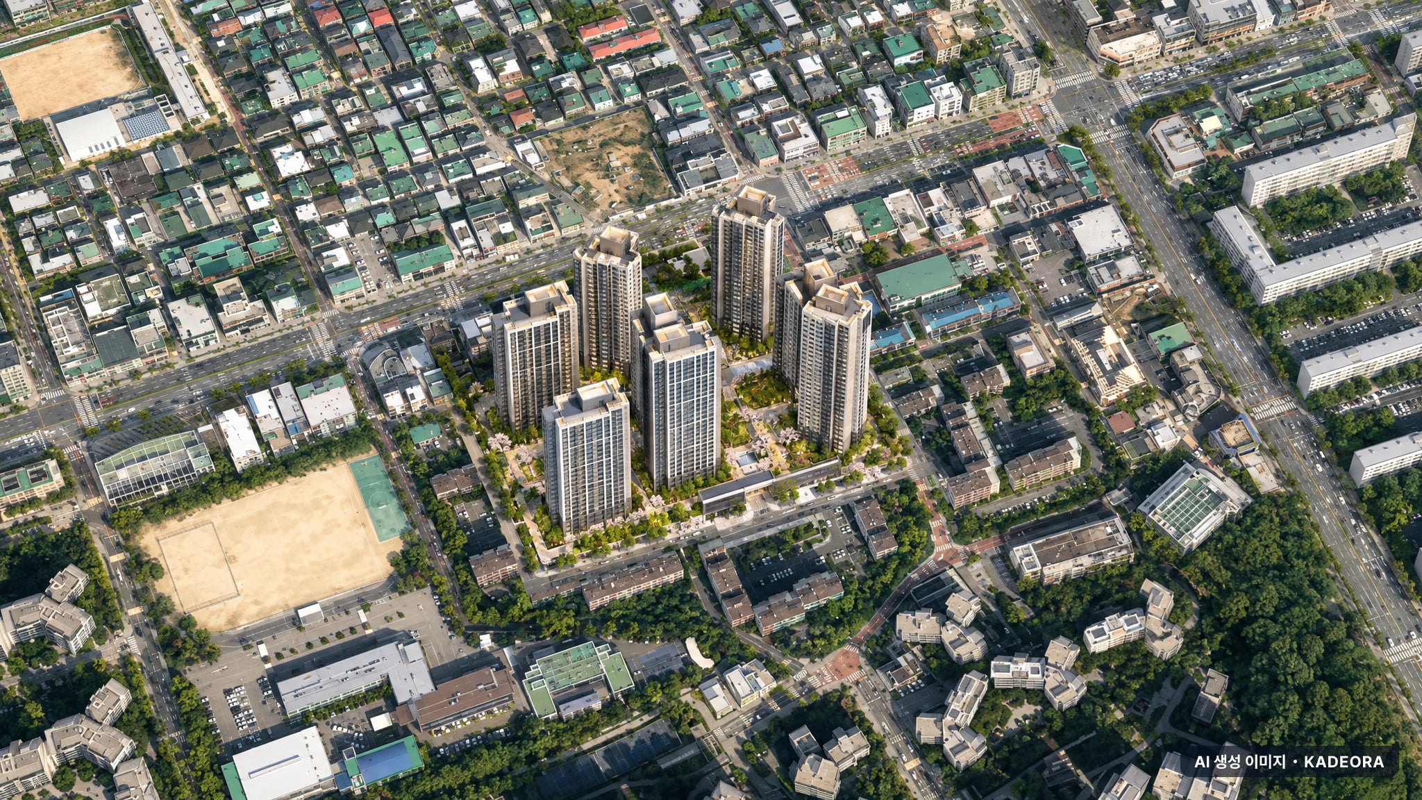 서울 강남구 개포주공1단지 재건축 단지 전경 AI 상상도(주간 항공) — 서울 강남구 착공
