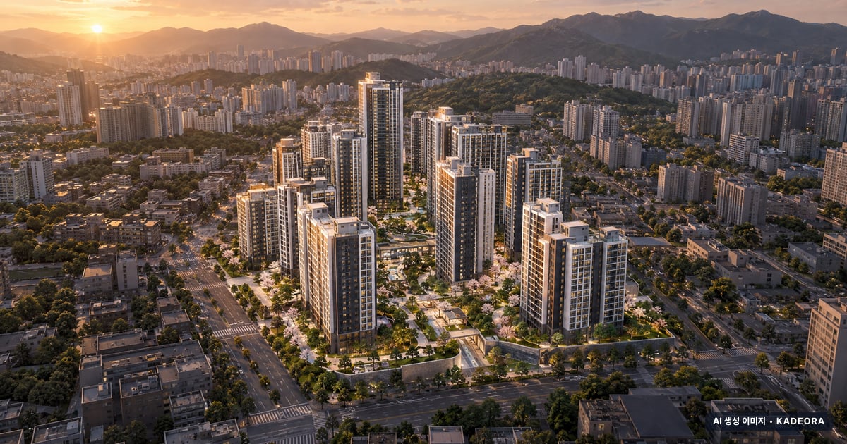부산 동래구 사직1-5 재건축 총 653세대 기준 AI 상상도(노을 항공) — 실제와 다를 수 있음
