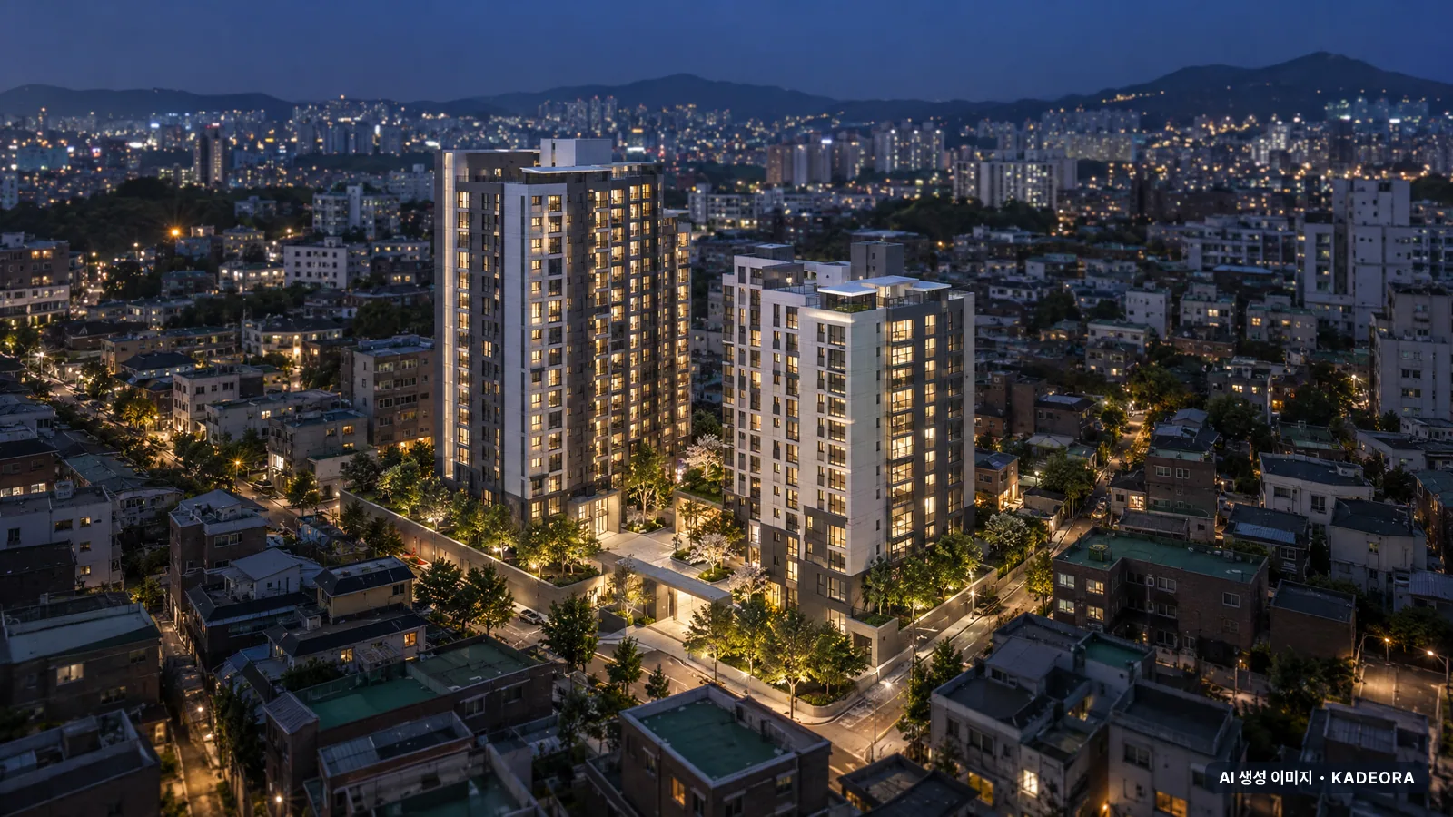부산 남구 분포목련아파트 가로주택정비 단지 야경 AI 상상도 — 남구 아파트 분양