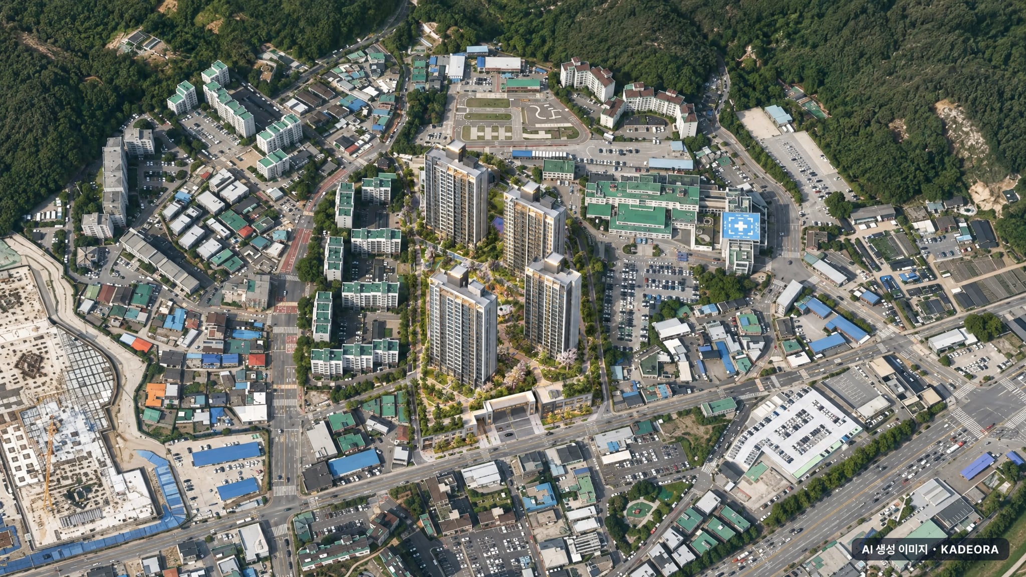 의정부시 금오1구역 단지 전경 AI 상상도(주간 항공) — 경기 의정부시 착공 790세대