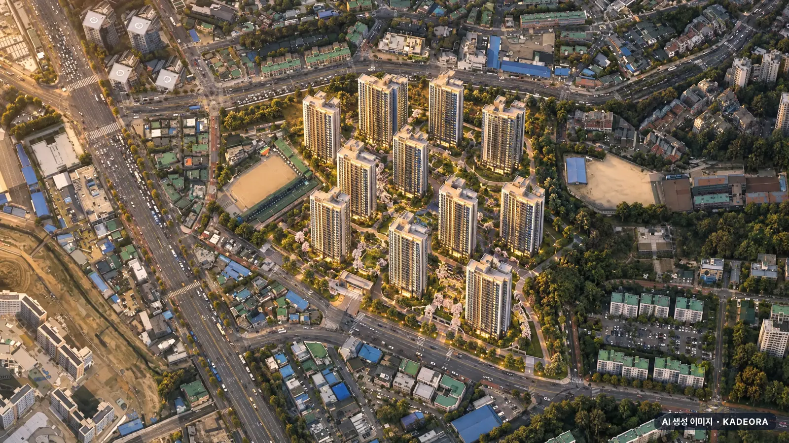 의왕시청역 SK VIEW IPARK 단지 전경 AI 상상도(저녁) — 의왕시 아파트 분양