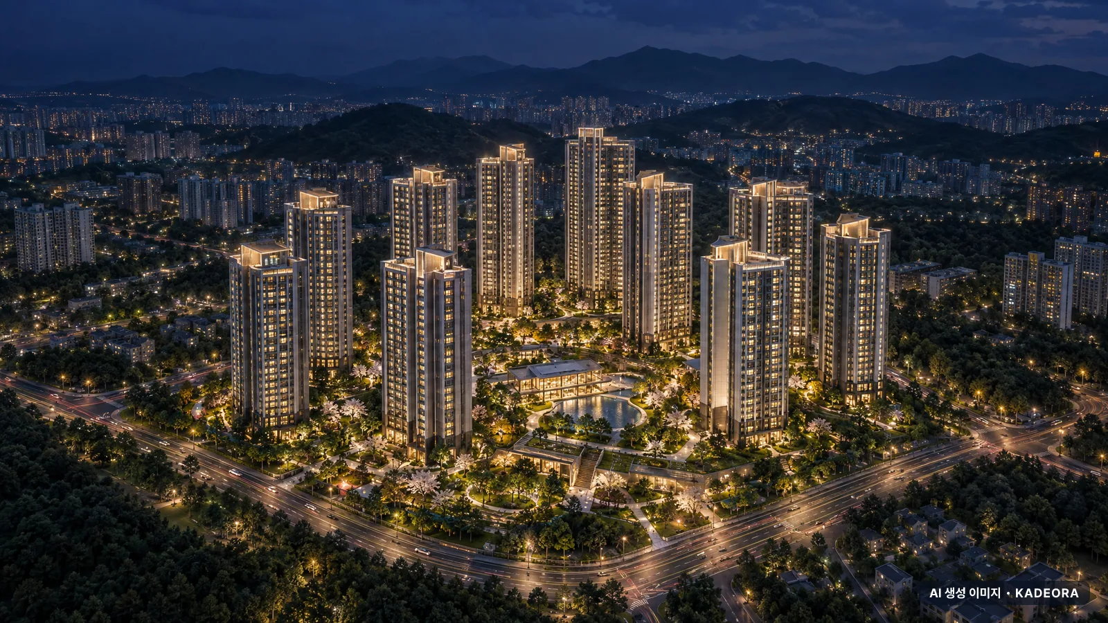 의왕시청역 SK VIEW IPARK 단지 야경 AI 상상도 — 의왕시 아파트 분양