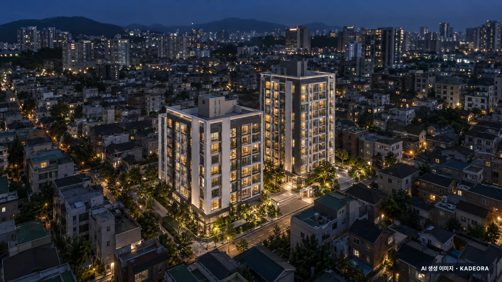부산 남구 대연1 가로주택정비 2개동·총 189세대 기준 AI 상상도(야경) — 실제와 다를 수 있음