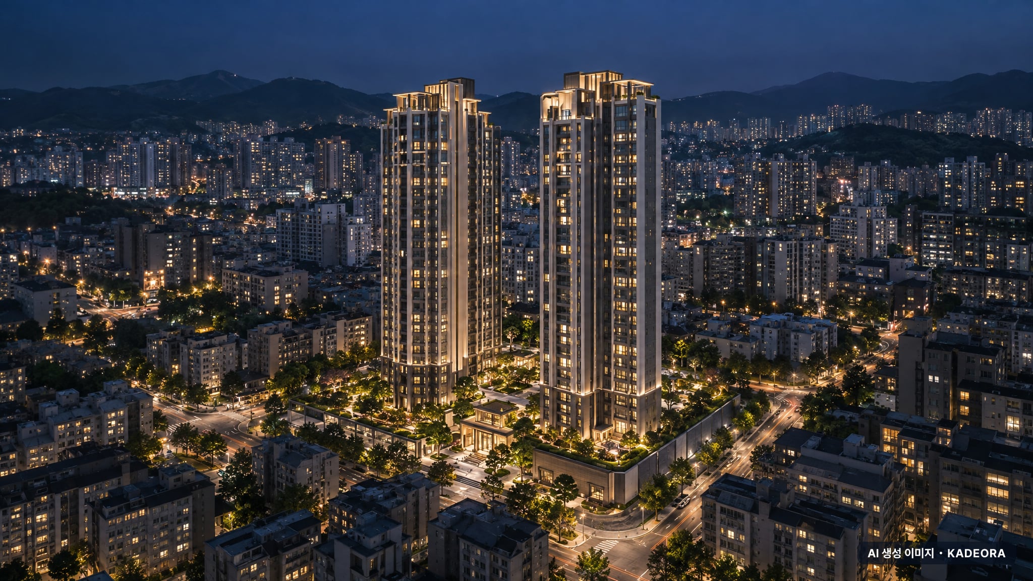 부산 남구 대연1 가로주택정비 조감도 AI 상상도(야경) — 부산 남구 사업시행인가 189세대