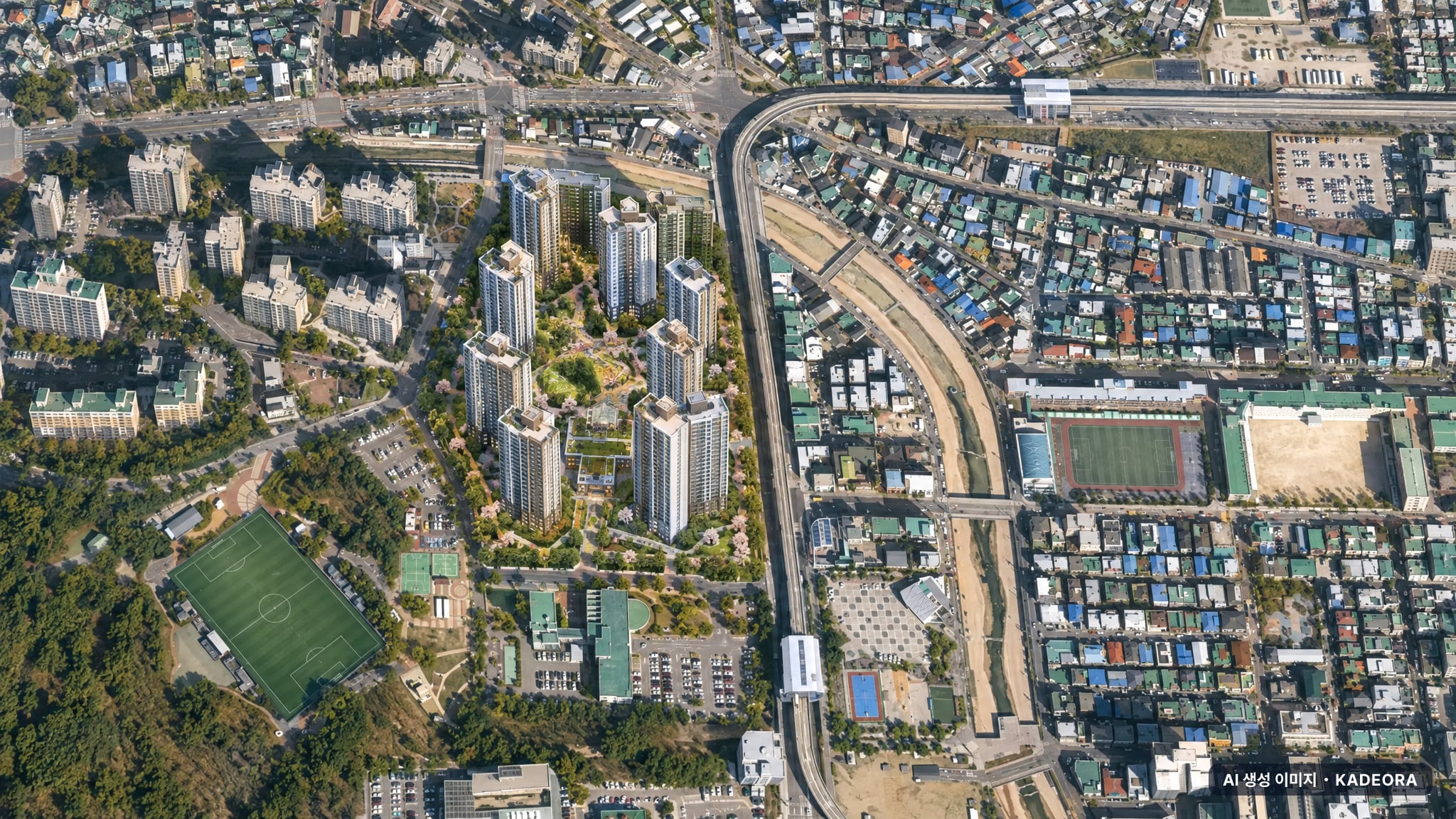 의정부시 가능4구역 조감도 AI 상상도(주간 항공) — 경기 의정부시 부지계획 1,299세대