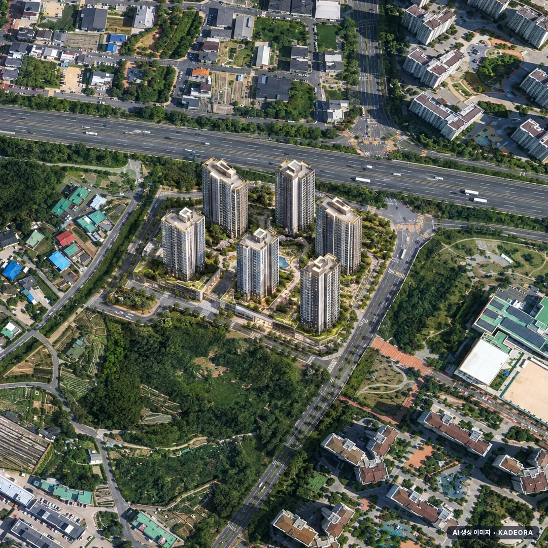 울산 더파크 비스타동원 조감도 AI 상상도(주간 항공) — 울산 북구 분양 예고 998세대