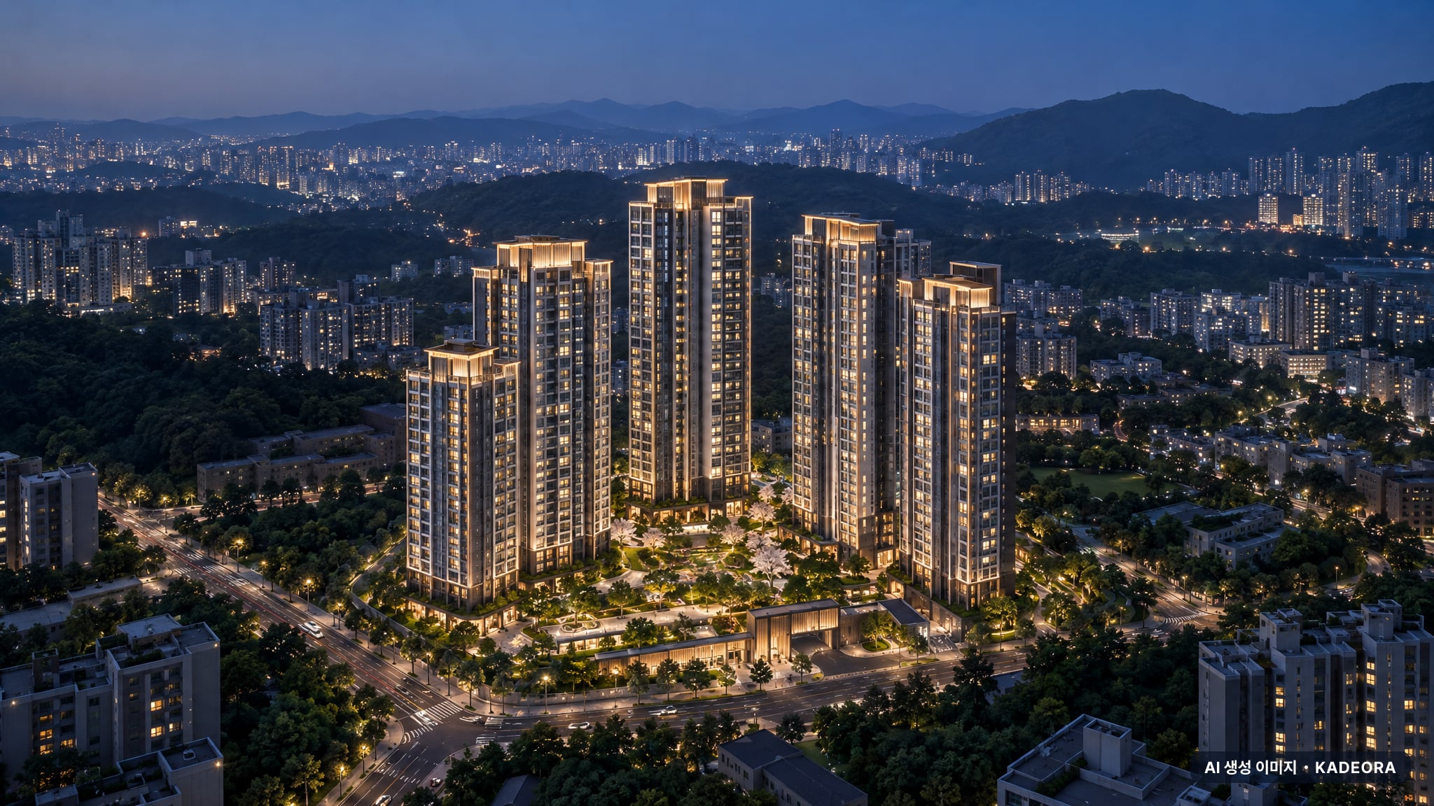 울산 더파크 비스타동원 조감도 AI 상상도(야경) — 울산 북구 분양 예고 998세대