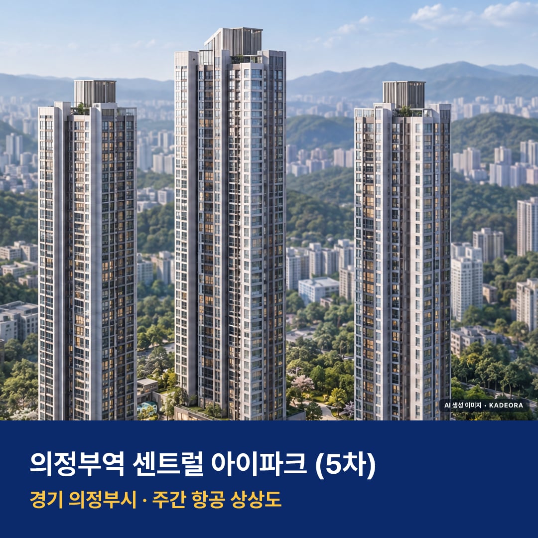 상상도 · AI 생성 이미지로 실제와 다를 수 있음 의정부역 센트럴 아이파크 (5차) 단지 전경 AI 상상도 — 의정부시 의정부동