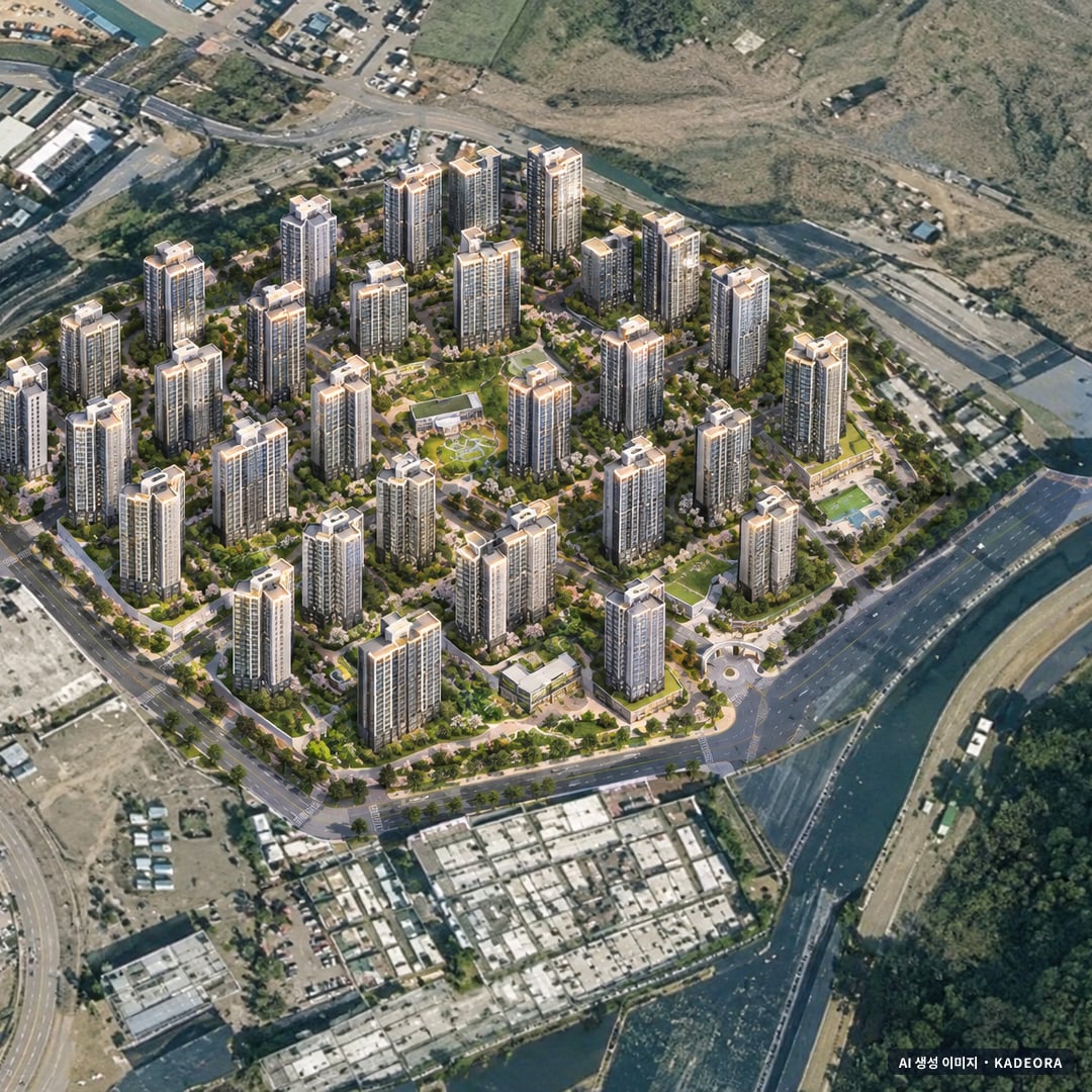 대연 디아이엘 단지 전경 AI 상상도(주간 항공) — 부산 남구 착공 4,488세대