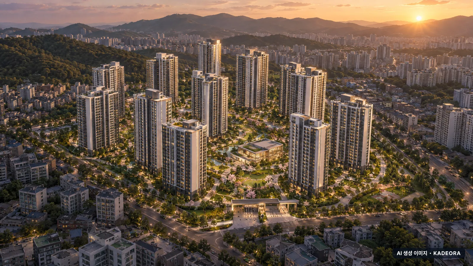 주공10단지 재건축 단지 전경 AI 상상도(저녁) — 과천시 아파트 분양