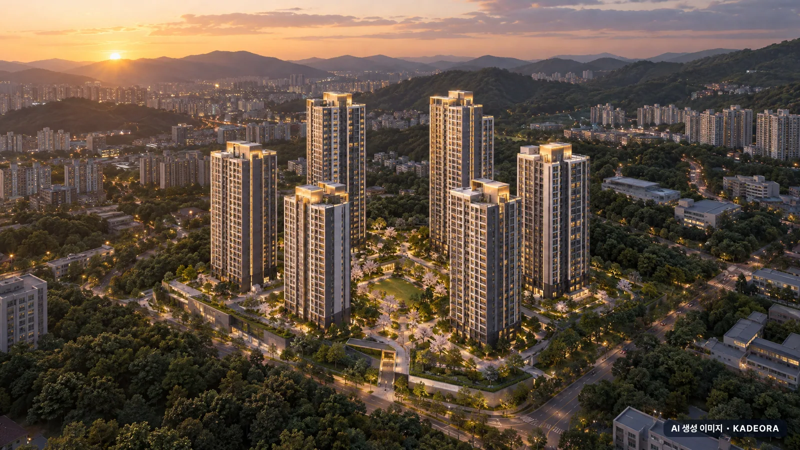 힐스테이트 도안리버파크 5단지 단지 전경 AI 상상도(저녁) — 유성구 아파트 분양