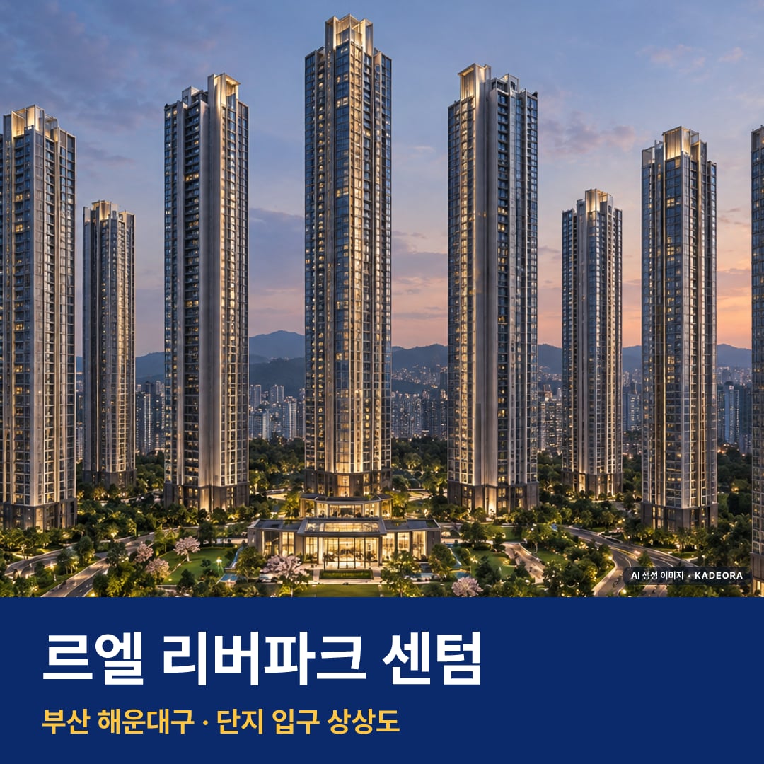 르엘 리버파크 센텀 단지 전경 AI 상상도 — 해운대구 재송동 2,070세대