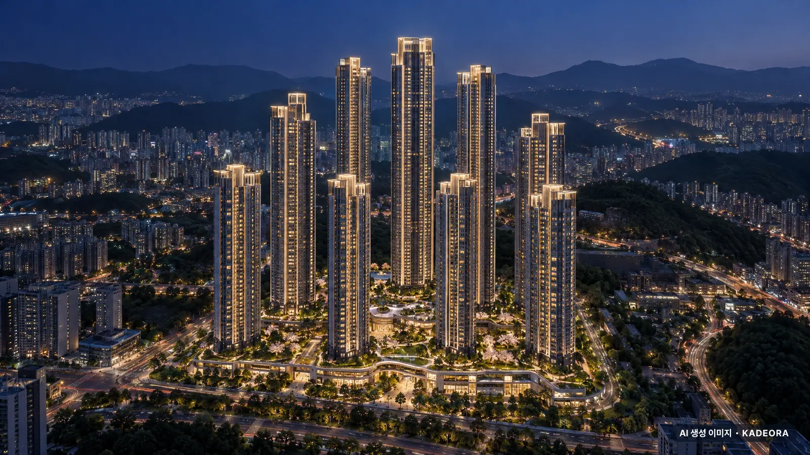 르엘 리버파크 센텀 단지 전경 AI 상상도 — 해운대구 재송동 2,070세대