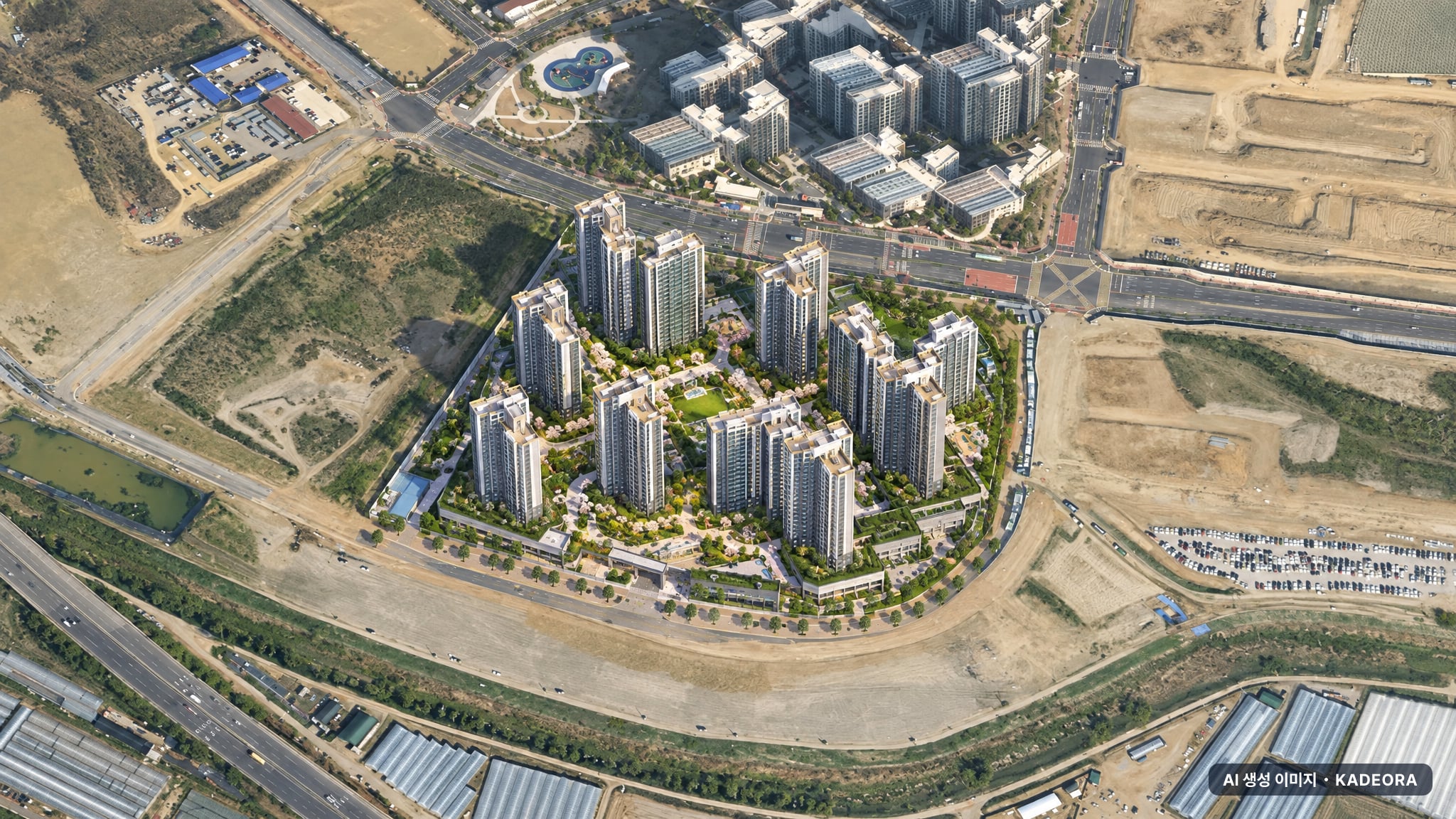 고양 장항 제일풍경채 단지 전경 AI 상상도(주간 항공) — 경기 고양시 착공 1,184세대