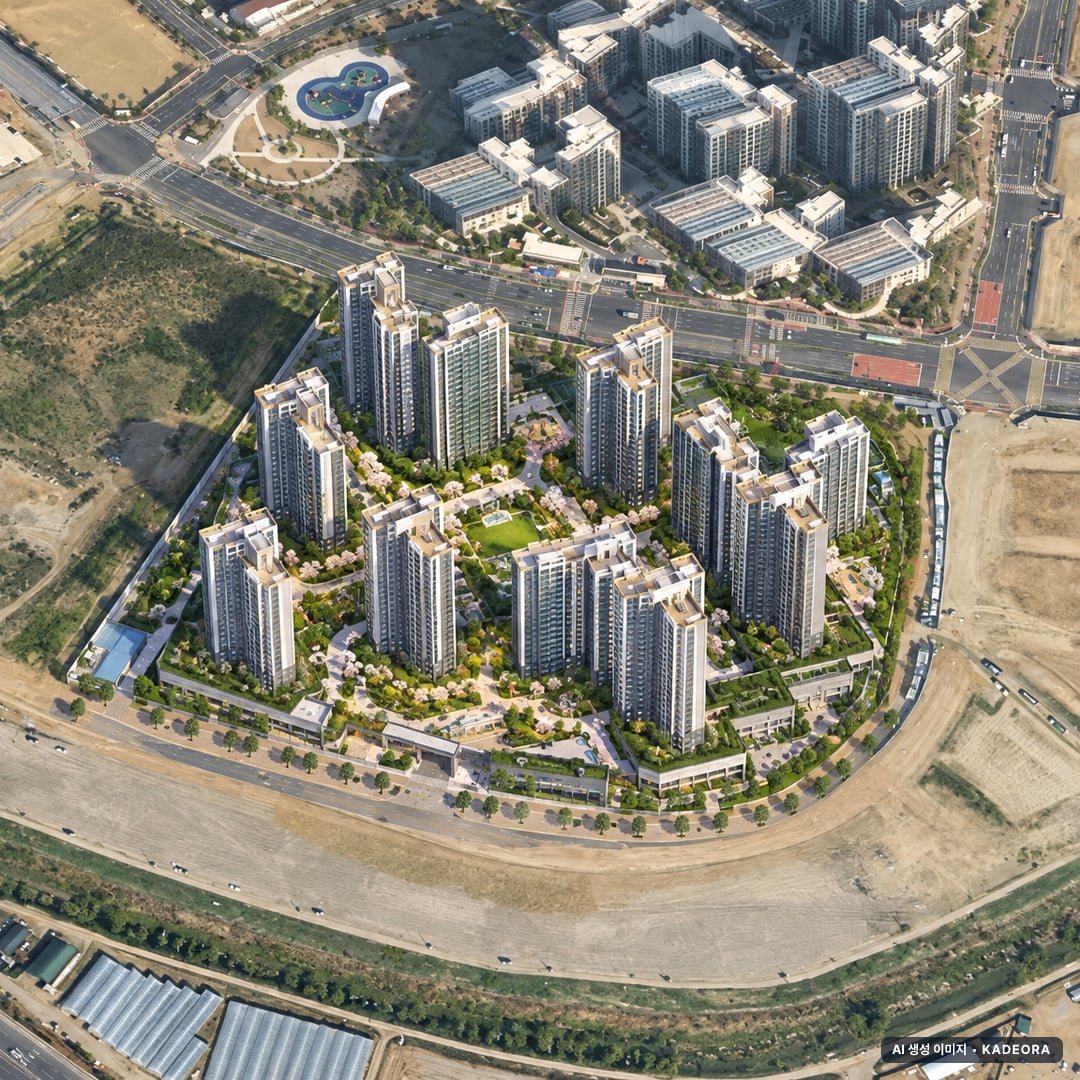 고양 장항 제일풍경채 단지 전경 AI 상상도(주간 항공) — 경기 고양시 착공 1,184세대