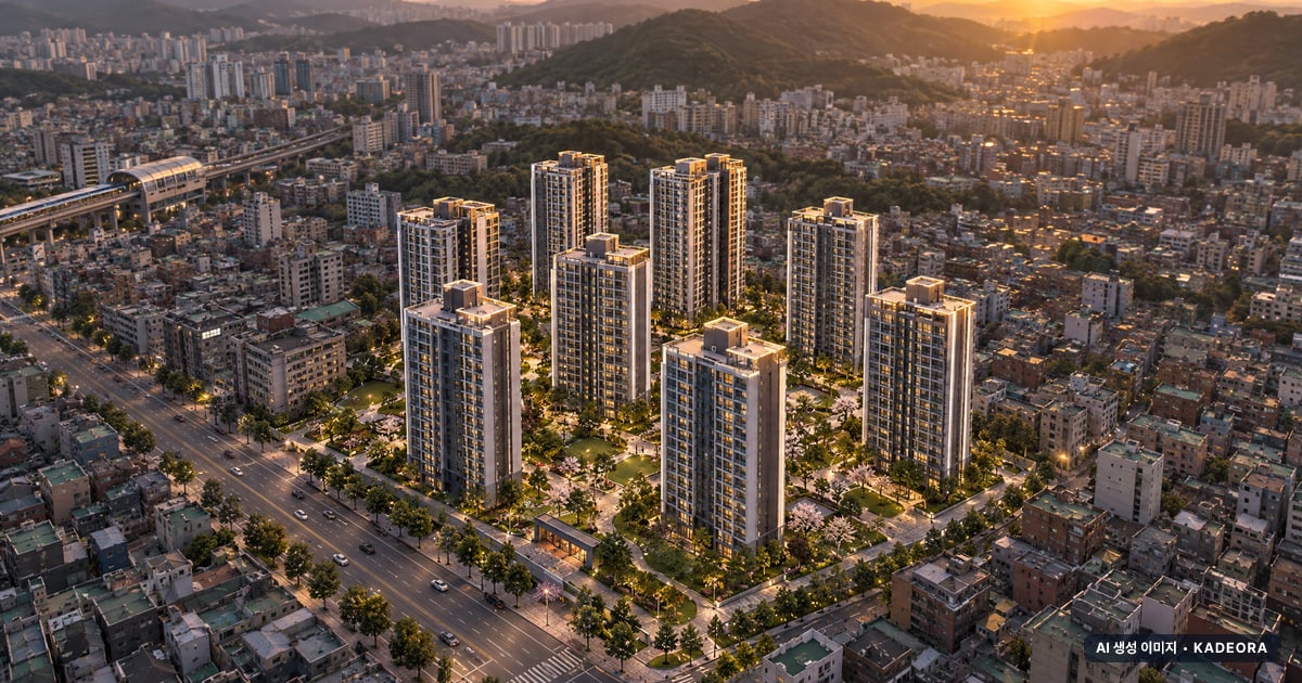 홍제3 주택재건축정비구역 9개동·총 620세대 기준 AI 상상도(노을 항공) — 실제와 다를 수 있음