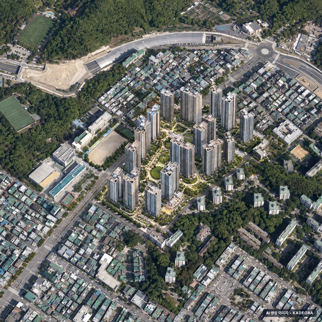성남시 은행주공아파트 조감도 AI 상상도(주간 항공) — 경기 성남시 조합설립 3,198세대