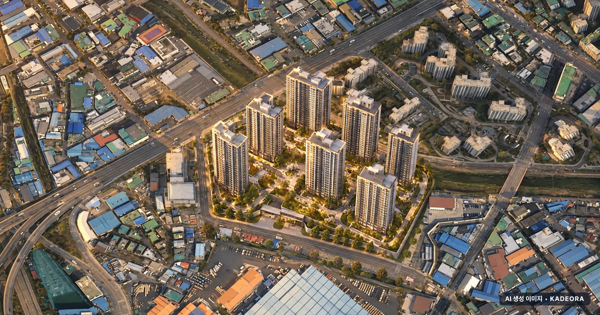 금정역 푸르지오 그랑블 단지 전경 AI 상상도(노을 항공) — 경기 군포시 착공 1,072세대