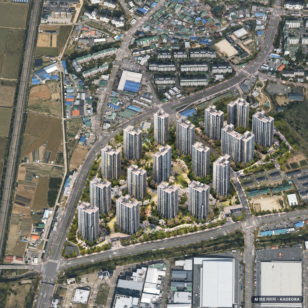 진위역 서희스타힐스 더 파크뷰 단지 전경 AI 상상도(주간 항공) — 경기 평택시 착공 1,659세대