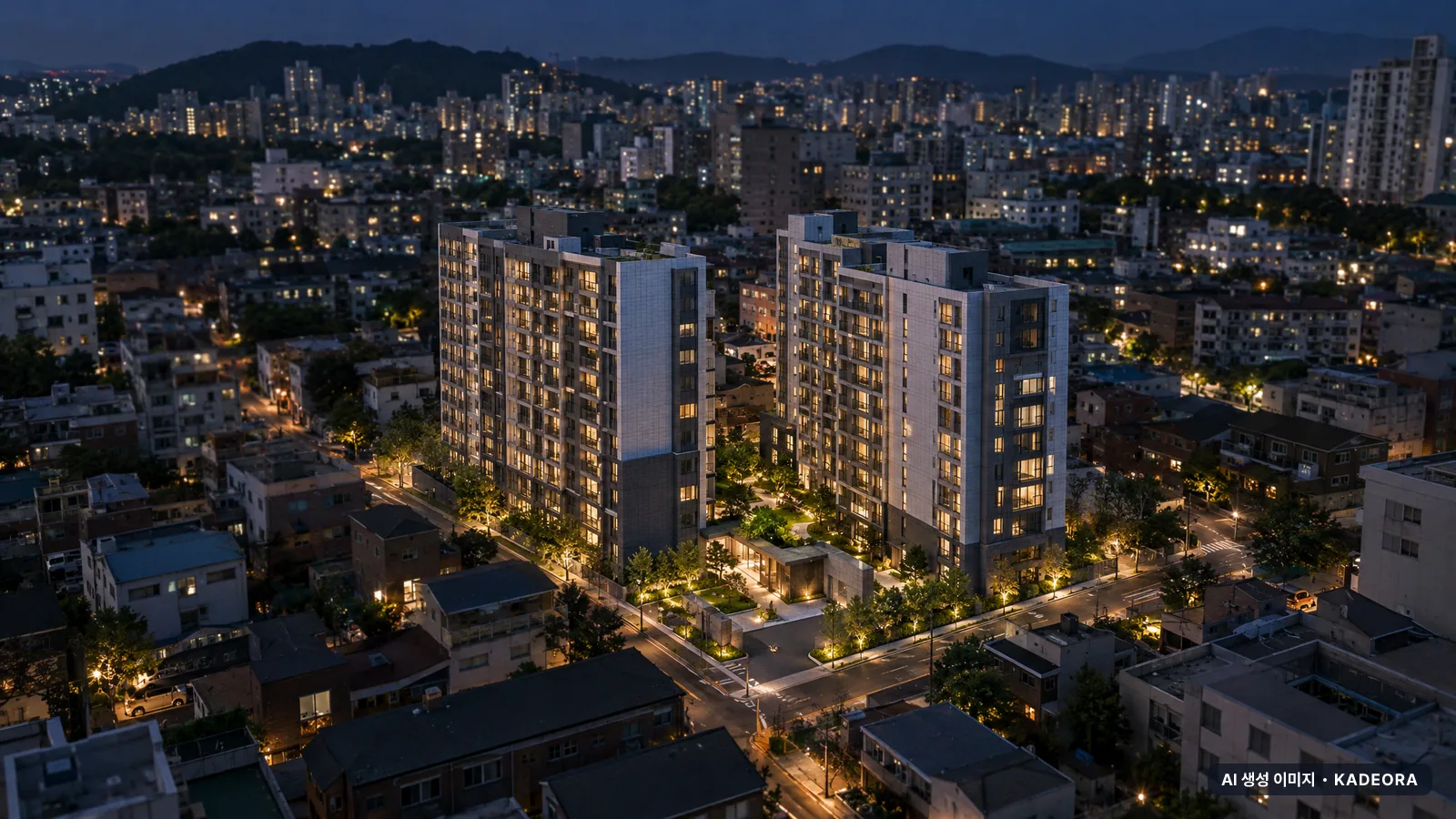 부산 사하구 괴정1 가로주택정비 단지 야경 AI 상상도 — 사하구 아파트 분양