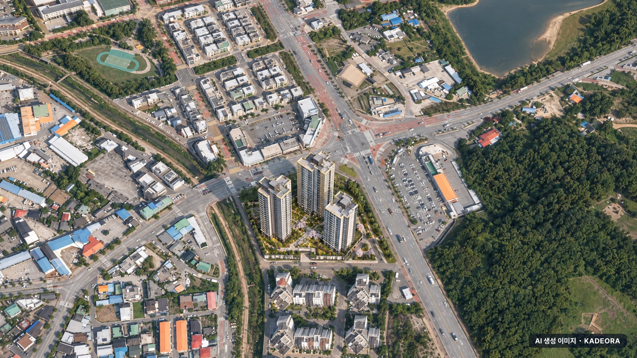춘천 리버뷰 아이파크 단지 전경 AI 상상도(주간 항공) — 강원 춘천시 착공 262세대