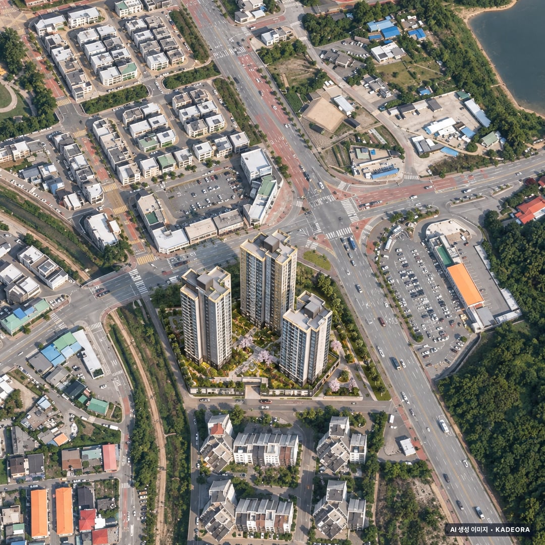 춘천 리버뷰 아이파크 단지 전경 AI 상상도(주간 항공) — 강원 춘천시 착공 262세대