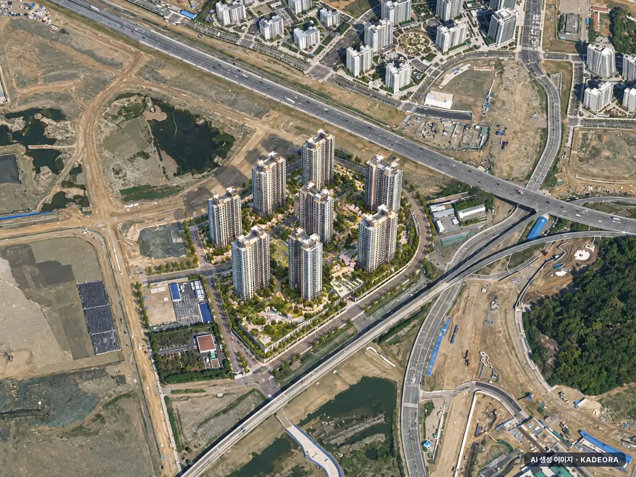 시티오씨엘 6단지 9개동·최고 47층·총 1,734세대 기준 AI 상상도(주간 항공) — 실제와 다를 수 있음